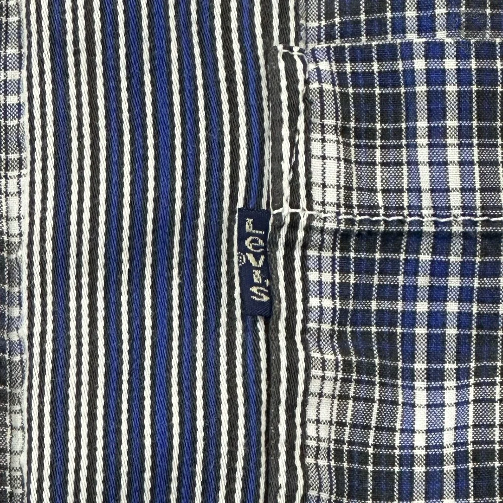 Vintage Levi's Button Up Shirt Mens Large Blue Plaid Blue Tab Long Sleeve Cotton - Picture 6 of 11